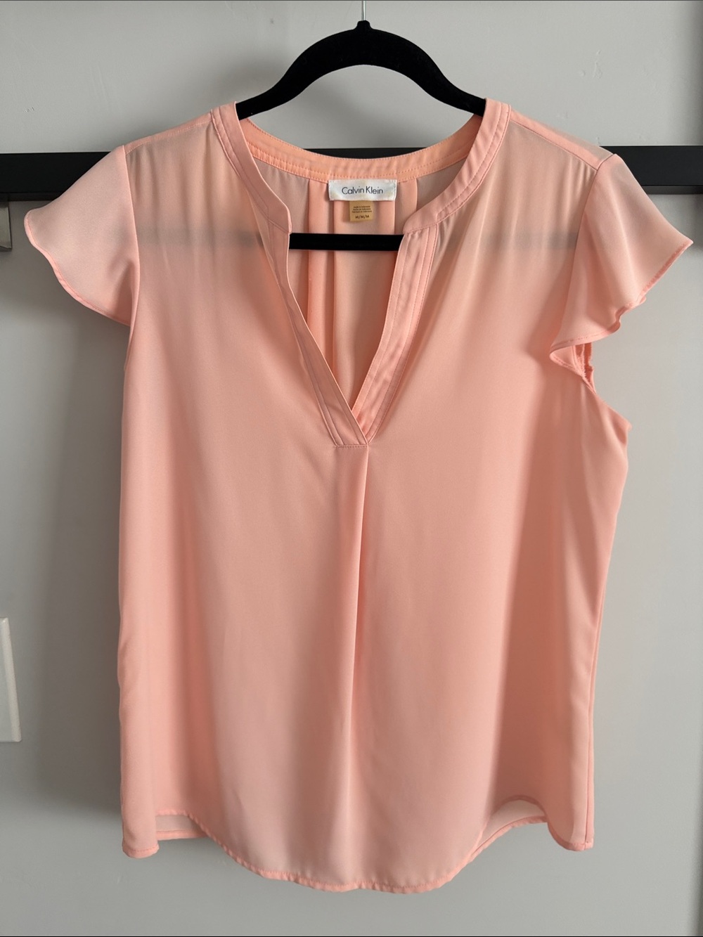 Calvin Klein Blush Peach V-Slit Cap Sleeve Blouse
